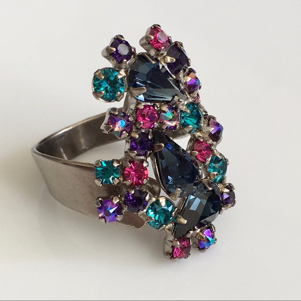 🆕 Sorrelli Northern Lights (Teal, Navy, Magenta) Crystal Silver Cocktail Ring